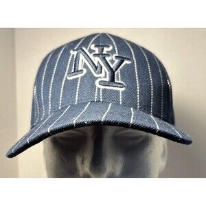 New York Yankees Style Hat Blue Embroidered Pinstripe  Cap Adjustable
